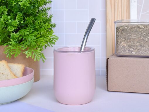 Mate Antivuelco c/ Tapa y Bombilla (Rosa)