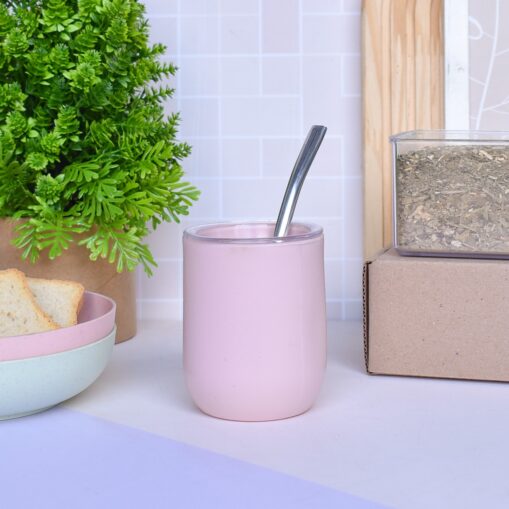 Mate Antivuelco c/ Tapa y Bombilla (Rosa)