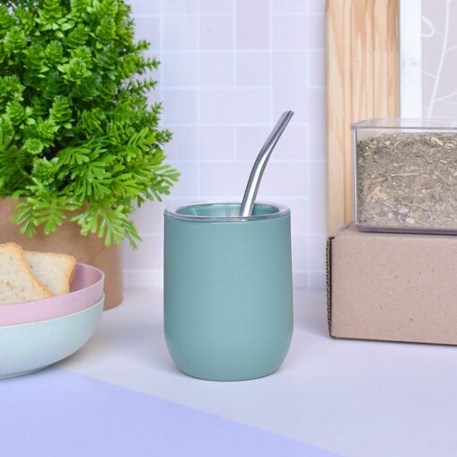 Mate Antivuelco c/ Tapa y Bombilla (Verde)
