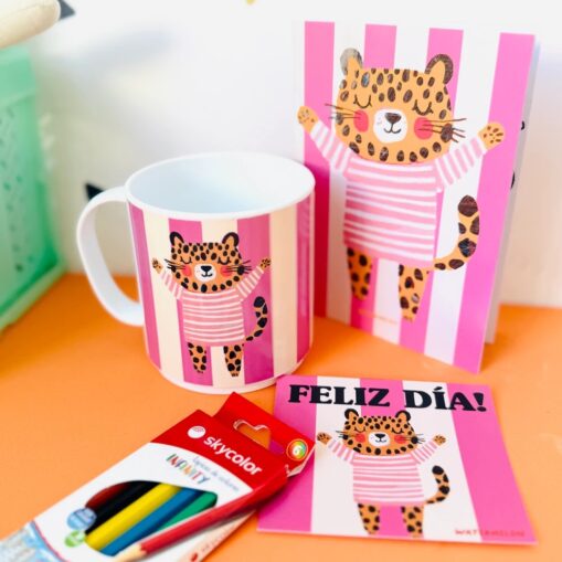 Taza Polimero + libreta + lapices | LEOPARDO