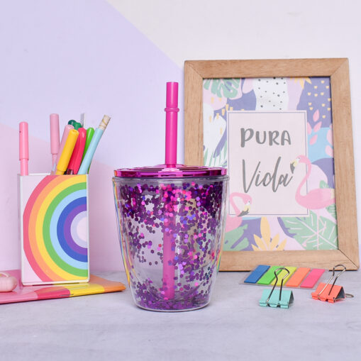 Vaso Glitter 450 ml - Fucsia