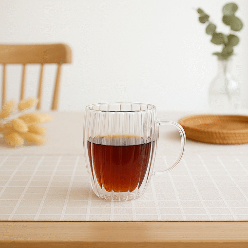 Taza Doble Vidrio 350 ml - Acanalada
