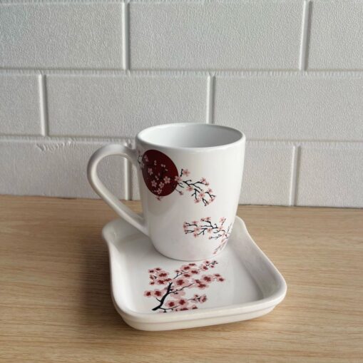 Taza flores + plato tostada