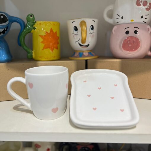 Taza Corazon rosa + plato tostada