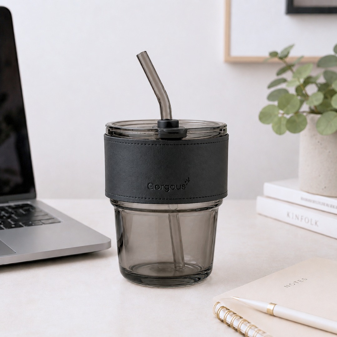 Vaso de vidrio con sorbete - negro