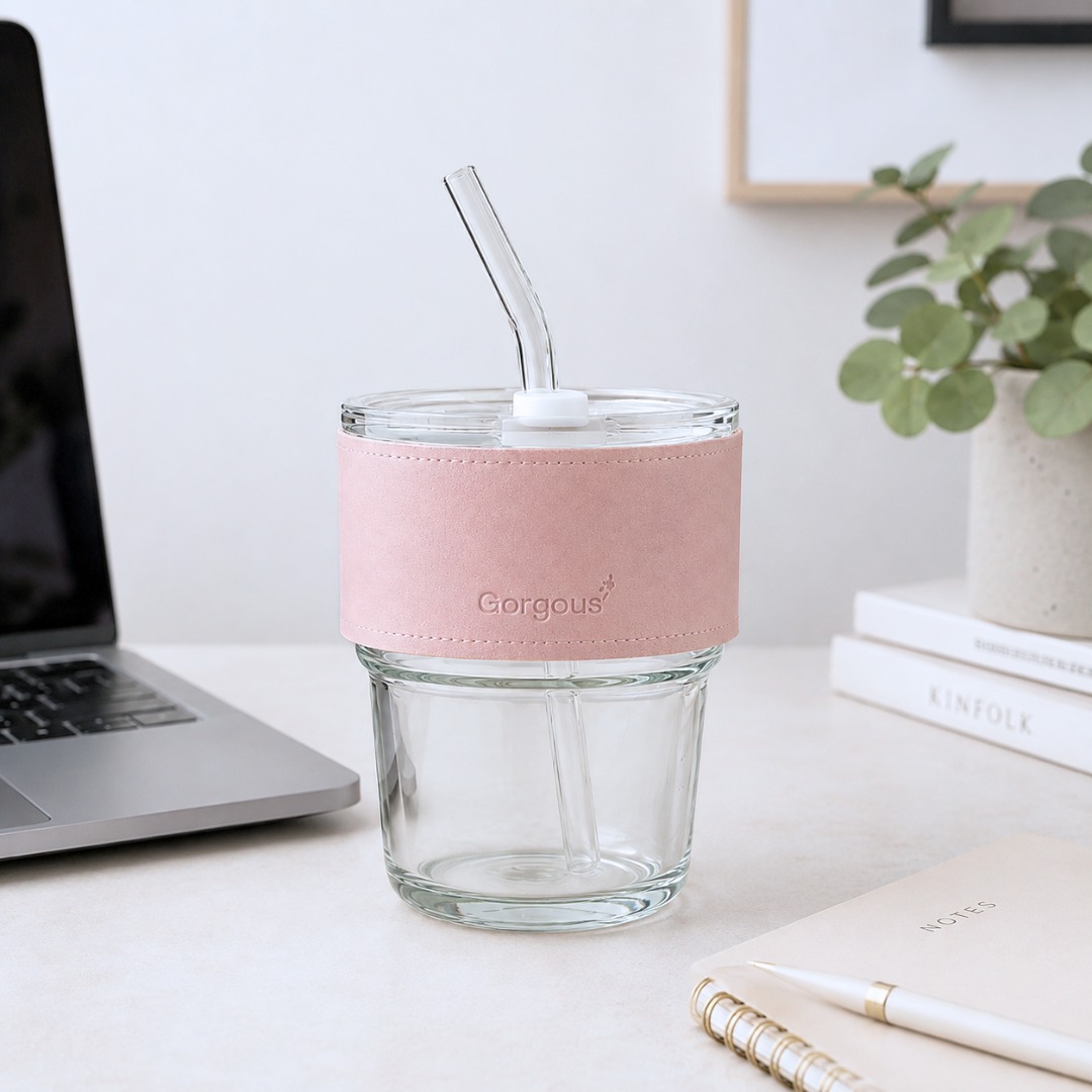 Vaso de vidrio con sorbete - rosa